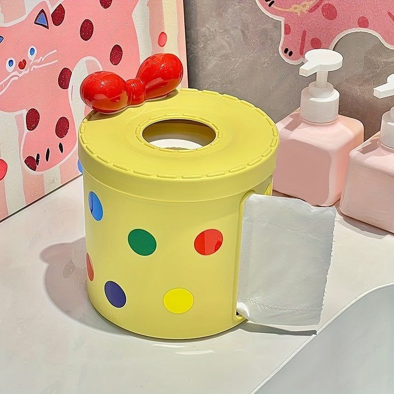 Cute Polka Dot Tissue Box Holder, Round Plastic Multifunctional Dispenser for Living Room and Dining Table Decor, Modern Home Accessory, Dining Table Accessory | Decorative Tissue Box | Plastic Construction, Tissue Box Holde