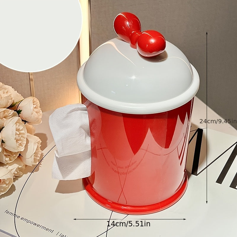 [Cute Tissue Holder] Cute Mouse Ears Round Plastic Tissue Box Holder 1pc | Dispenser for Storing Facial Tissues, Ideal for Home Decor in Living Room or Bathroom, Bathroom Accessory, Smooth Surface
