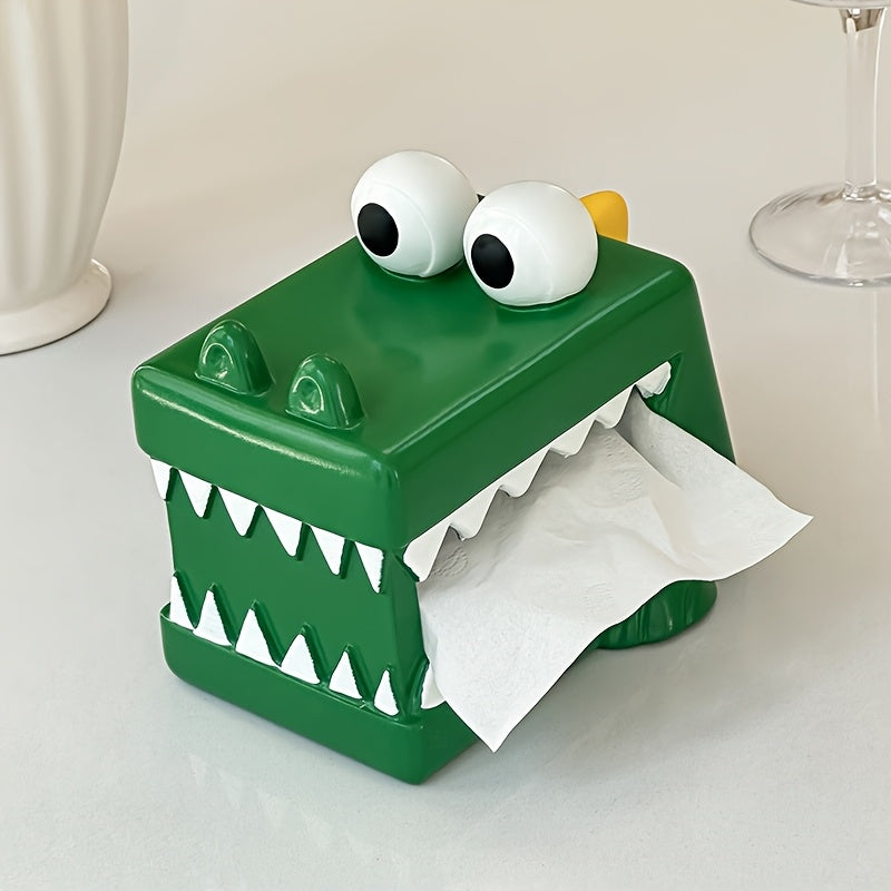 1pc Creative Crocodile Tissue Box Holder - Decorative Square Resin Tissue Dispenser with Playful Design for Home or Office Decor, Bathroom Accessory | Playful Design | Durable Decor Item