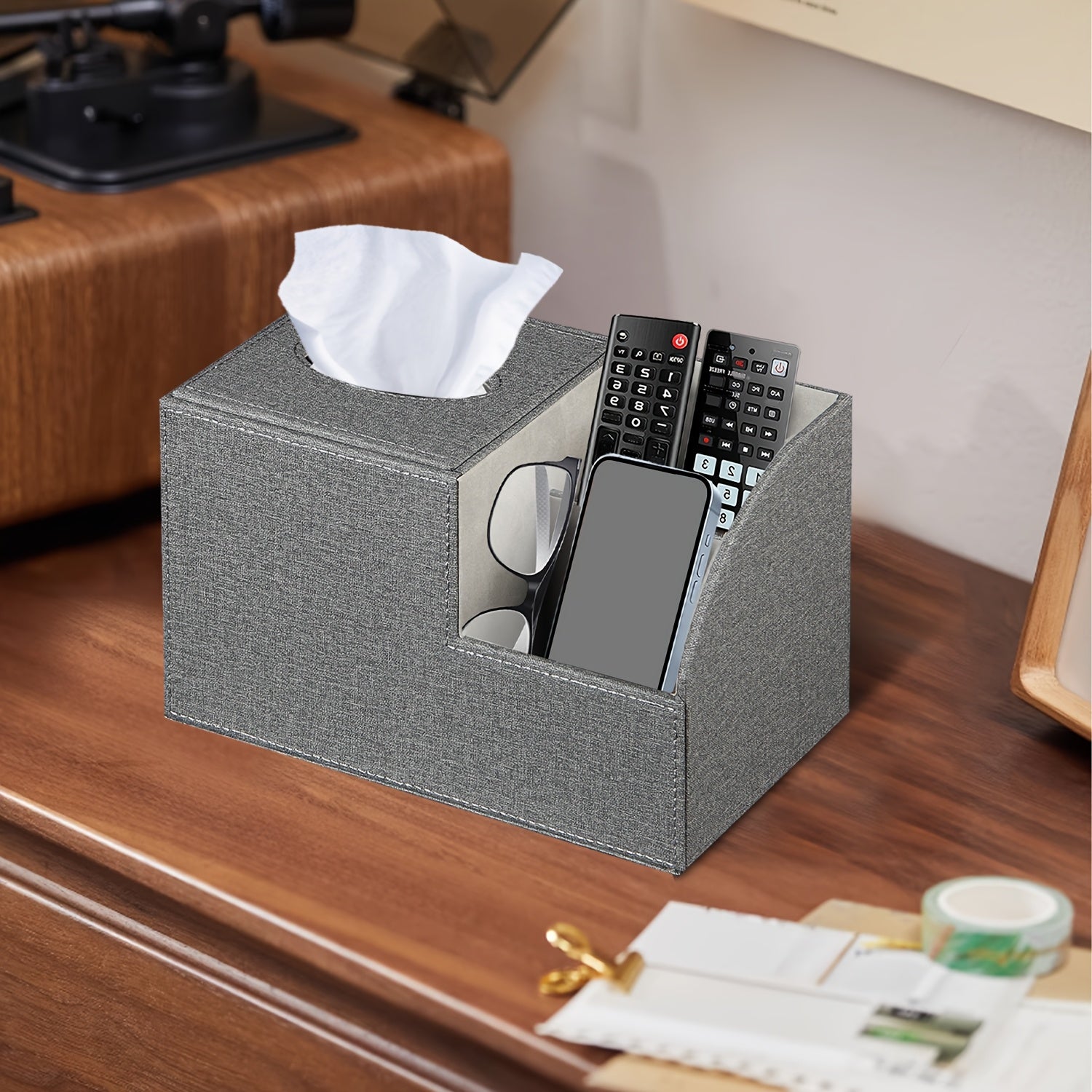 [Remote Tissue Box] Remote Control Holder Multifunctional Square Tissue Box Cover | Faux Leather Decorative Napkin Tissue Box Holder/Remote Caddy/Cube Desktop Organizer Storage Box for Vanity, Toilet, Office, Bedroom, Living Room and Bathroom Decorative