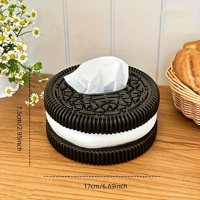 [Cookie-like Tissue Holder] Modern Cookie-like Tissue Box Holder - 1pc Black & White Bathroom/Living Room/Bedroom Decor, Durable Resin, Elegant Home Decoration Storage Organizer, Compatible with Standard Tissues, Playful Novelty Decor, Interior Designers