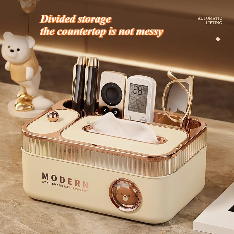 1 Multi-Functional Tissue Box Organizer with Divided Storage Compartments for Remote Controls, Toothpicks, and Small Items - Ideal for Living Room, Dining Table, Coffee Table - Suitable for Home/Office/Dorm Use, Desk & Drawer Organizer for Home Storage