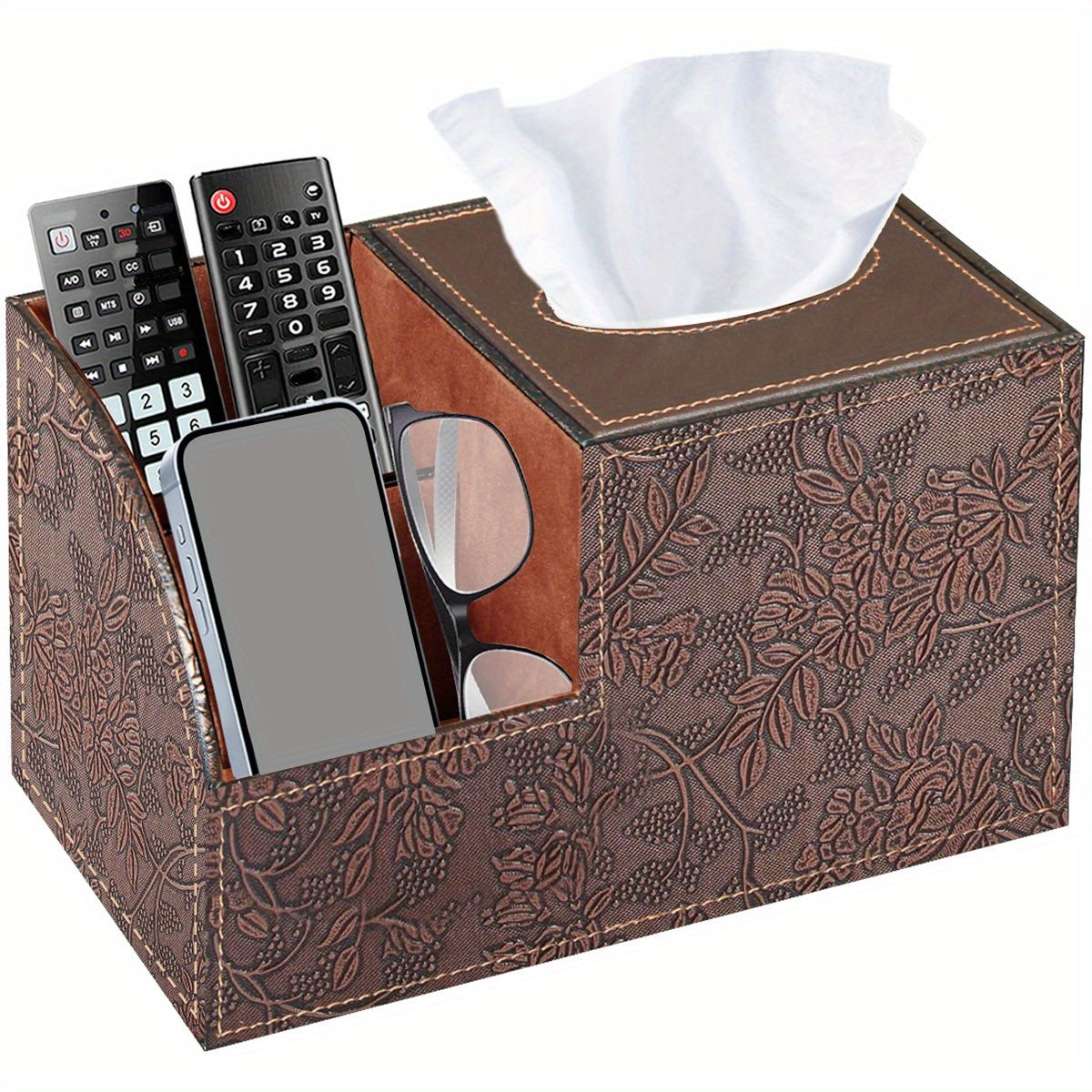 [Remote Tissue Box] Remote Control Holder Multifunctional Square Tissue Box Cover | Faux Leather Decorative Napkin Tissue Box Holder/Remote Caddy/Cube Desktop Organizer Storage Box for Vanity, Toilet, Office, Bedroom, Living Room and Bathroom Decorative