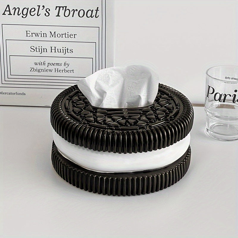 1pc Creative Black and White Tissue Box Holder - Round Resin Design, Polished Finish, Square Shape, Durable Bathroom Organizer & Decorative Tissue Cover, Bathroom Decor, Creative Gift Idea, Bathroom Accessories